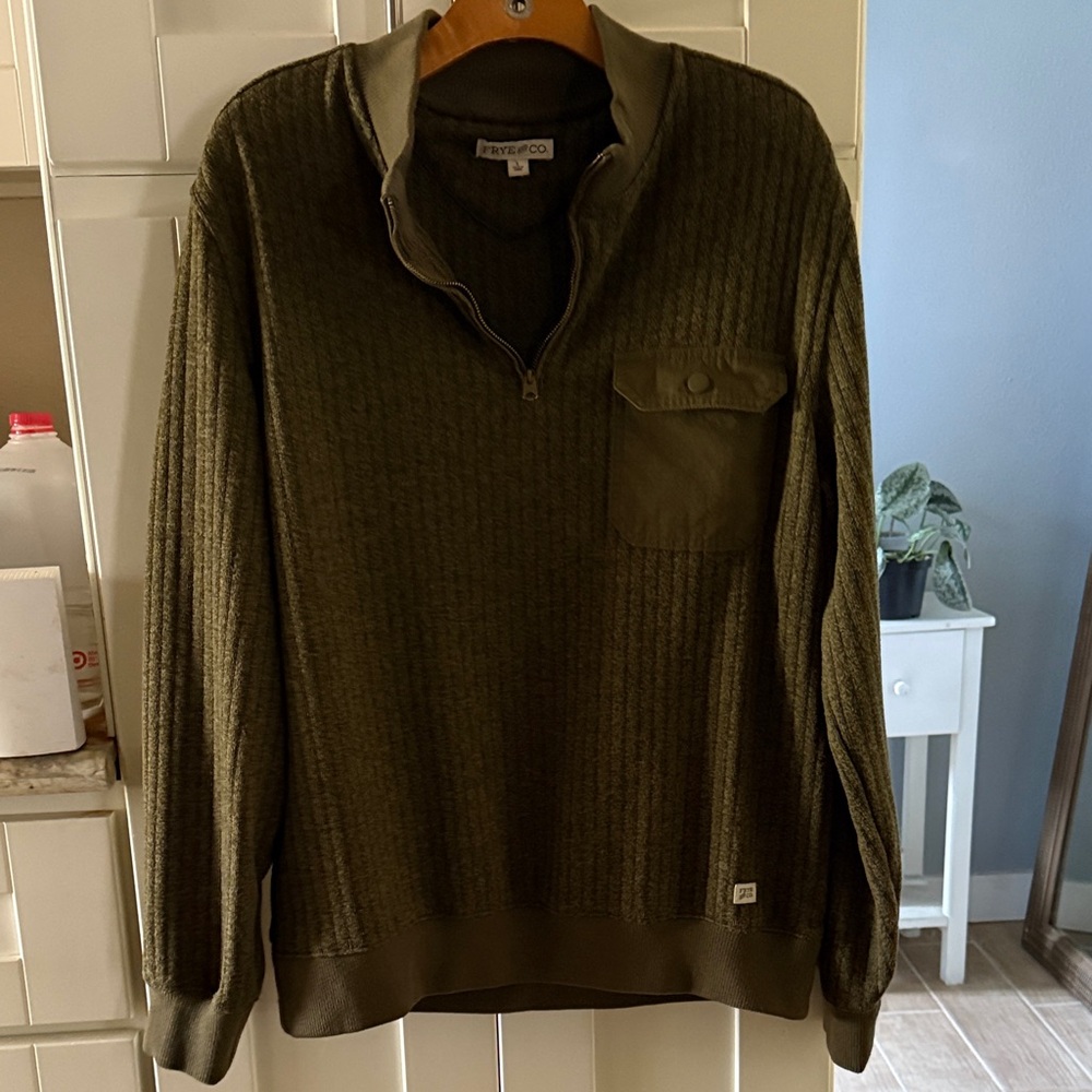 Men's FRYE and CO Men’s Olive Green Quarter-Zip Sweater
